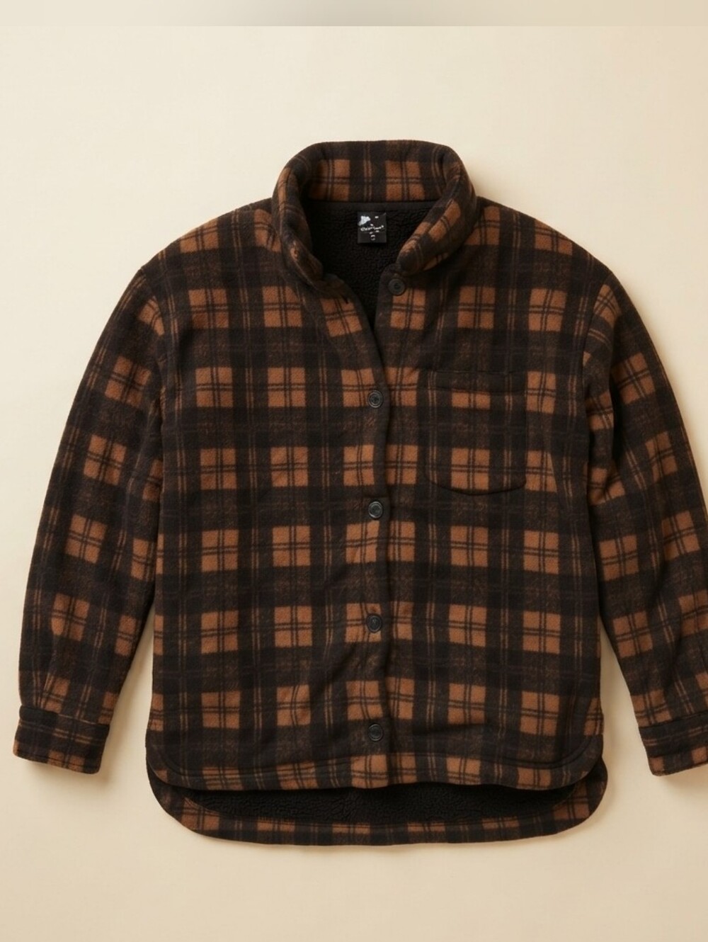 Cuddl Duds Brown Black Plaid Sherpa Lined Fleece Shirt Jacket Shacket Size M